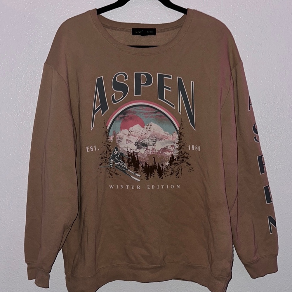 Brown Crewneck Sweater with Graphic Design
